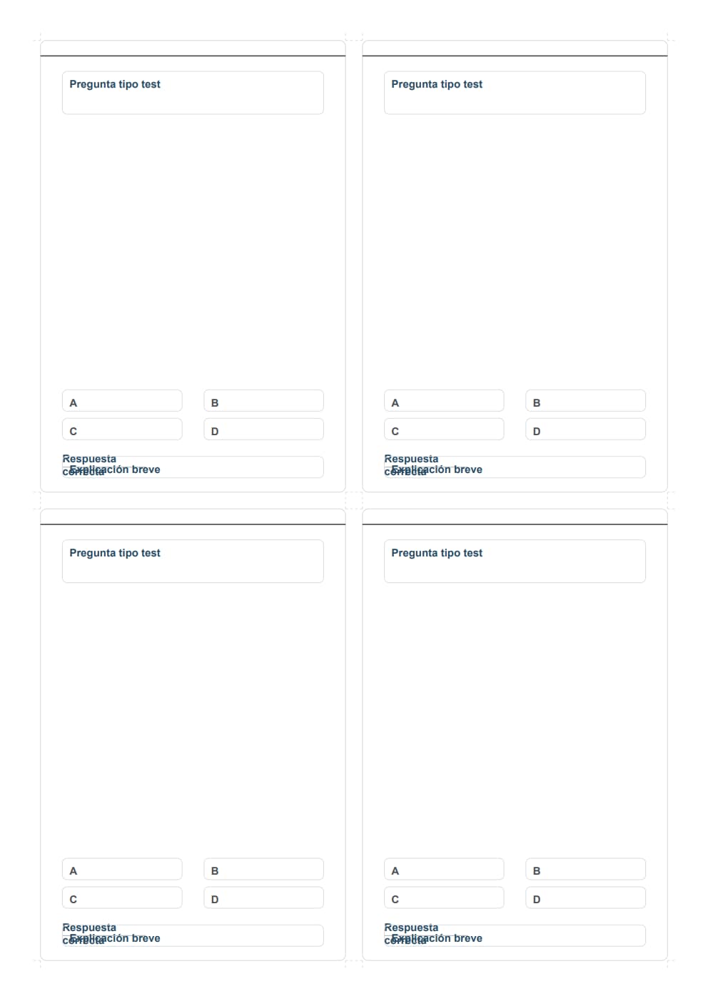 Tarjetas oposiciones preguntas tipo test A4
