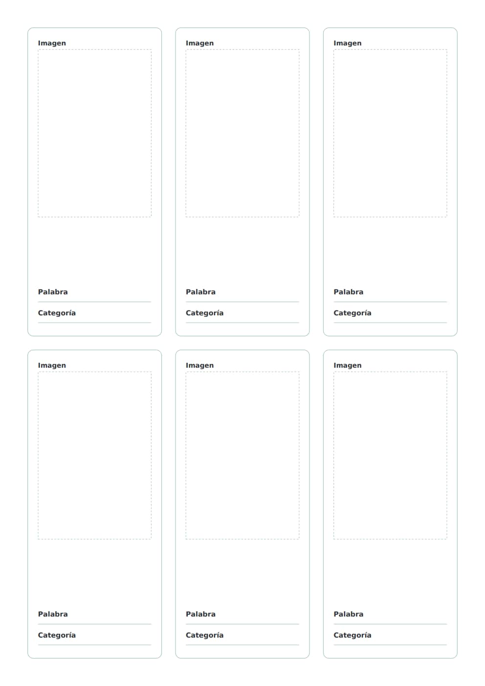 Flashcards de vocabulario con imagen A4