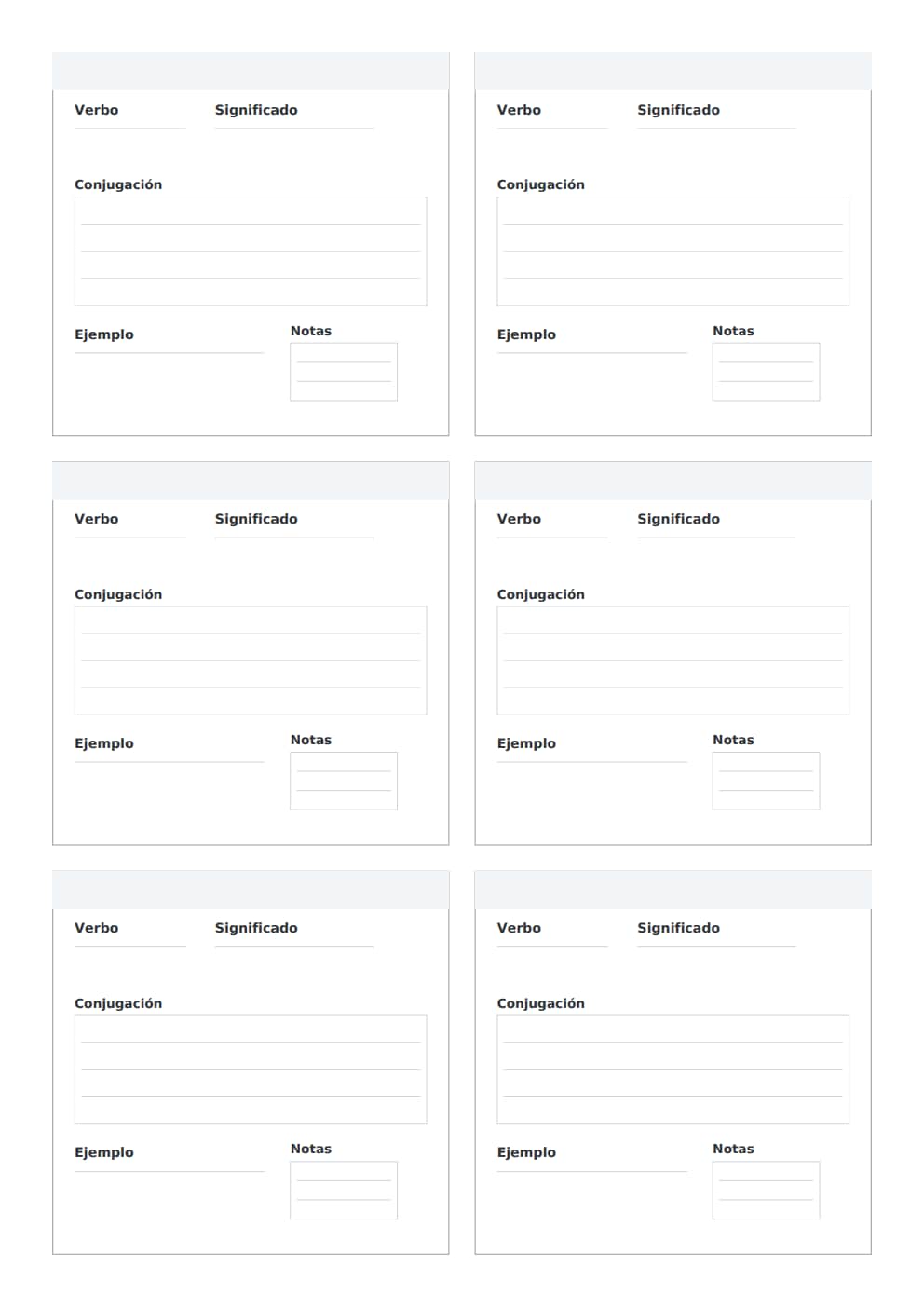 Flashcards de vocabulario de verbos A4