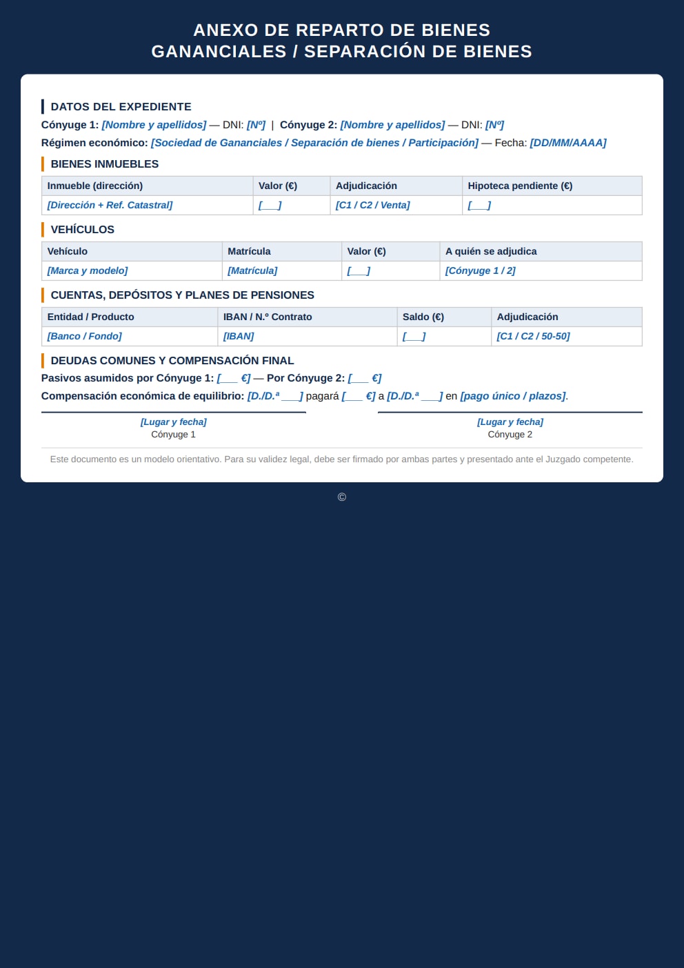 Liquidación gananciales separación bienes divorcio modelo moderno PDF descarga gratis