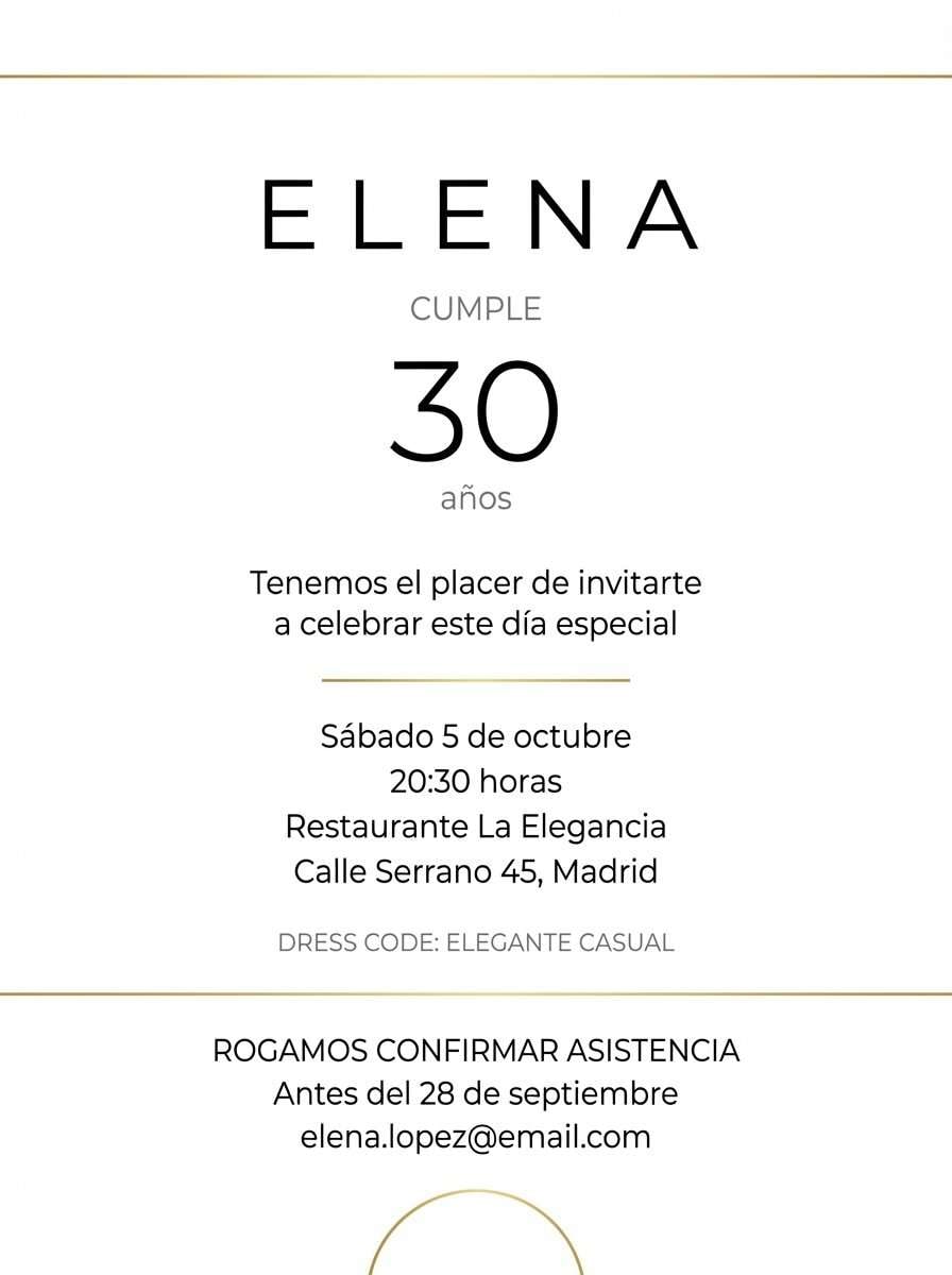 Plantilla de invitación de cumpleaños para adultos minimalista y elegante en PDF (para imprimir), modelo 07