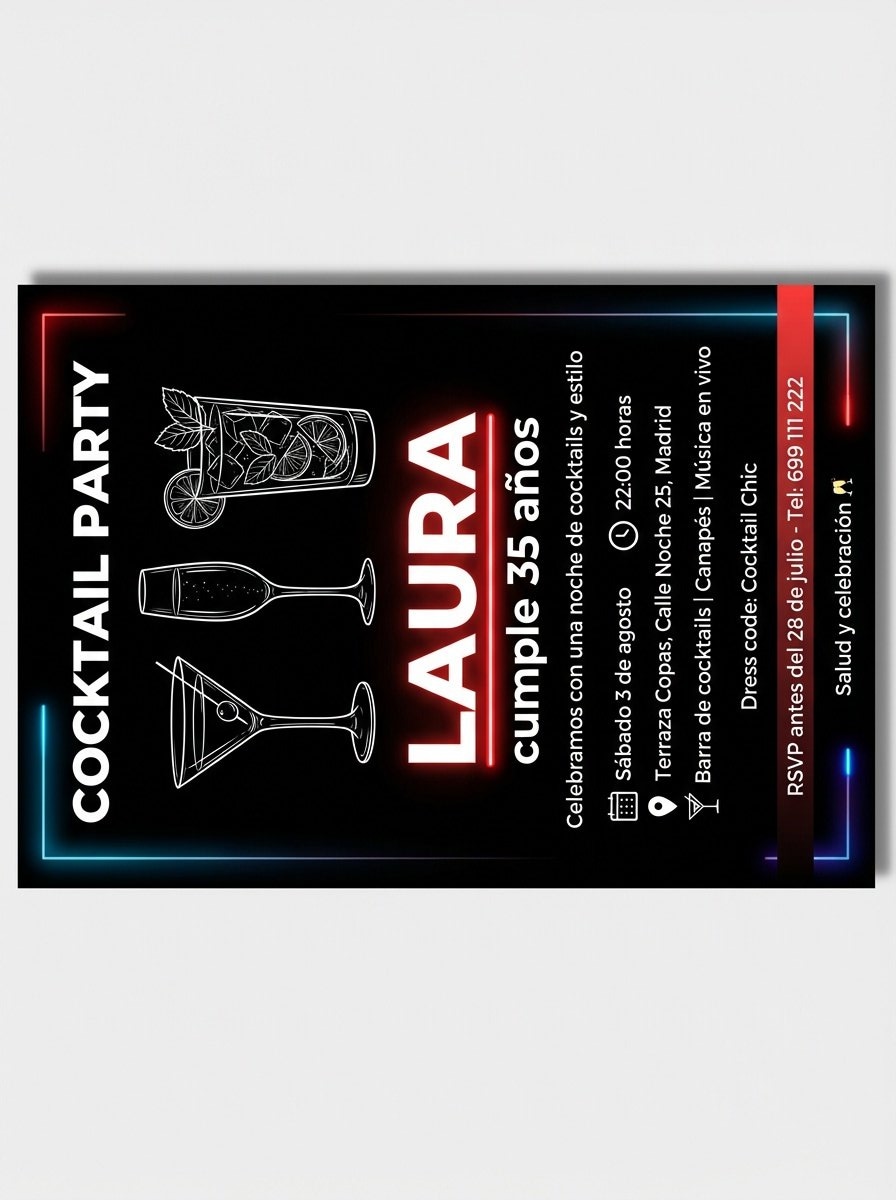 Plantilla de invitación de cumpleaños para adultos noche de gala glamour en PDF (para imprimir), modelo 11