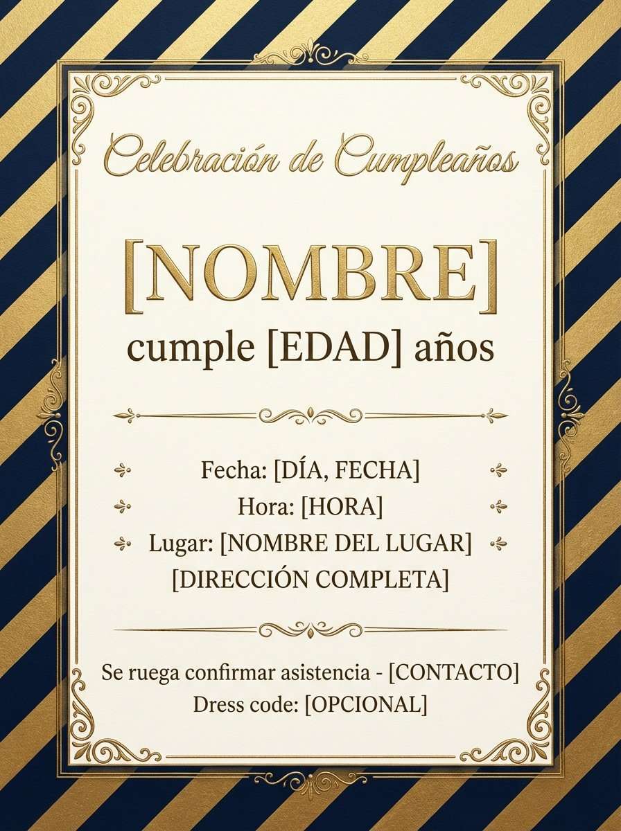 Plantilla de invitación de cumpleaños estrellas doradas en PDF (para imprimir), modelo 24
