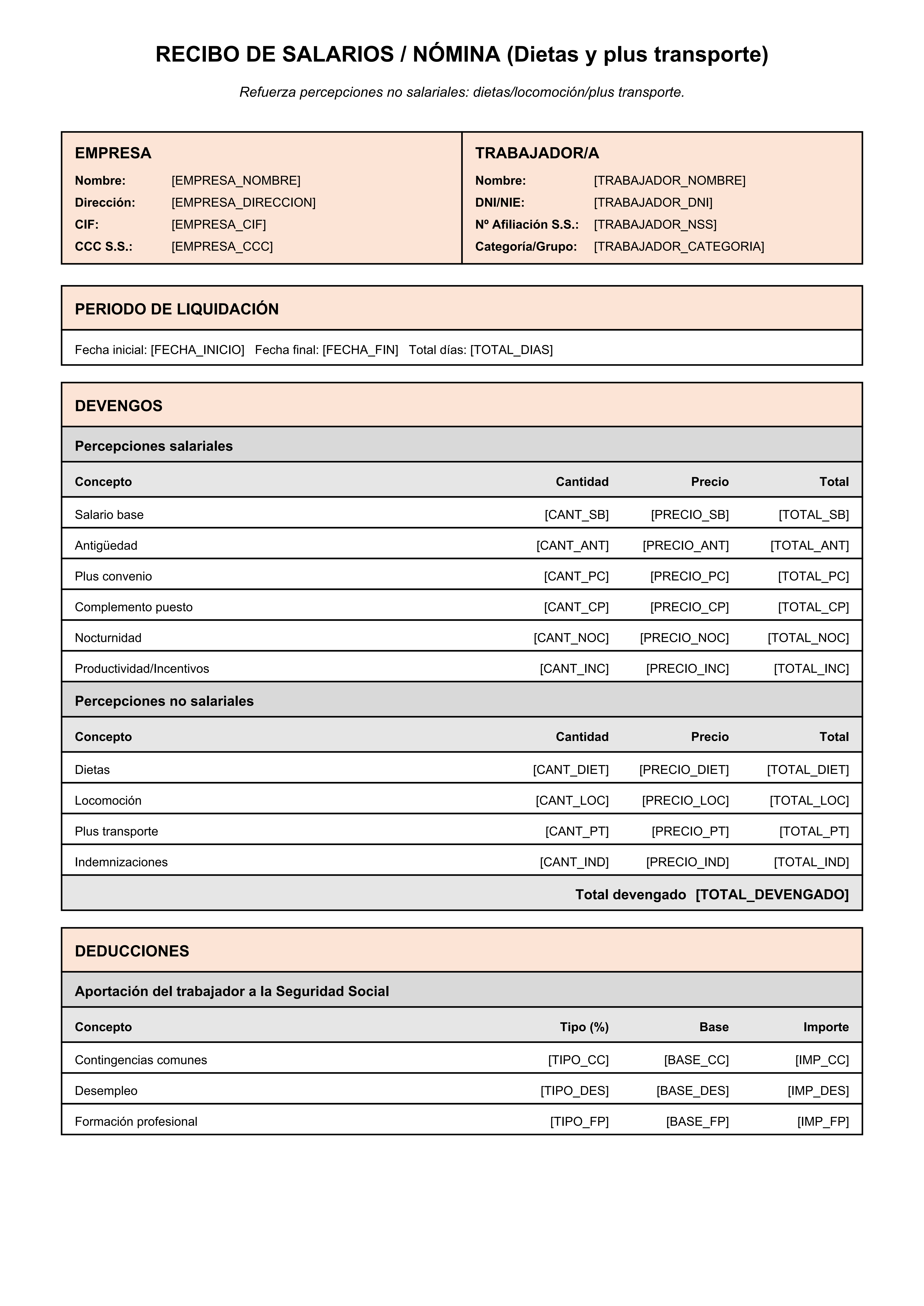 Incluye dietas y plus transporte (separación por naturaleza)