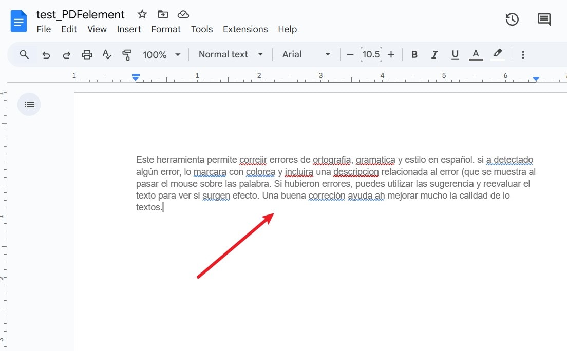 google docs ha identificado palabras mal escritas