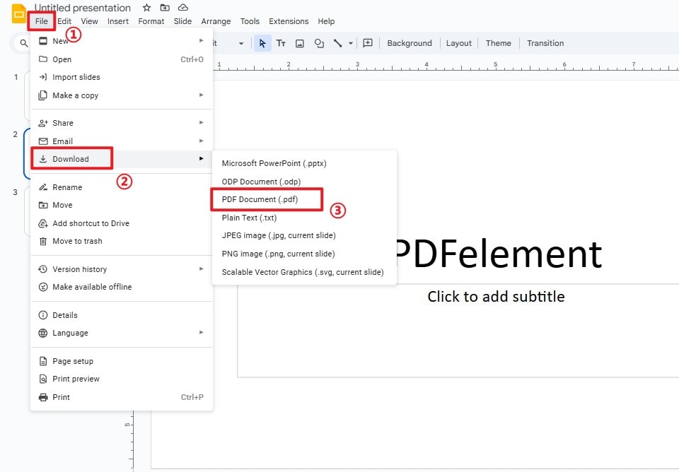 convertir diapositivas a pdf en google slides