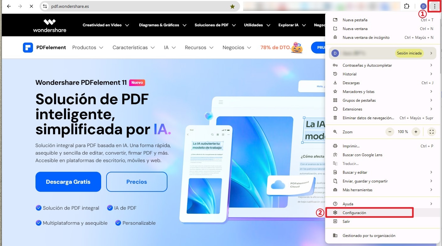 Haz clic en la configuración de Chrome