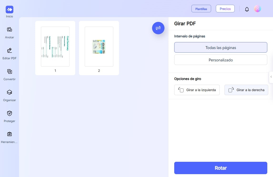 Cómo rotar un PDF online