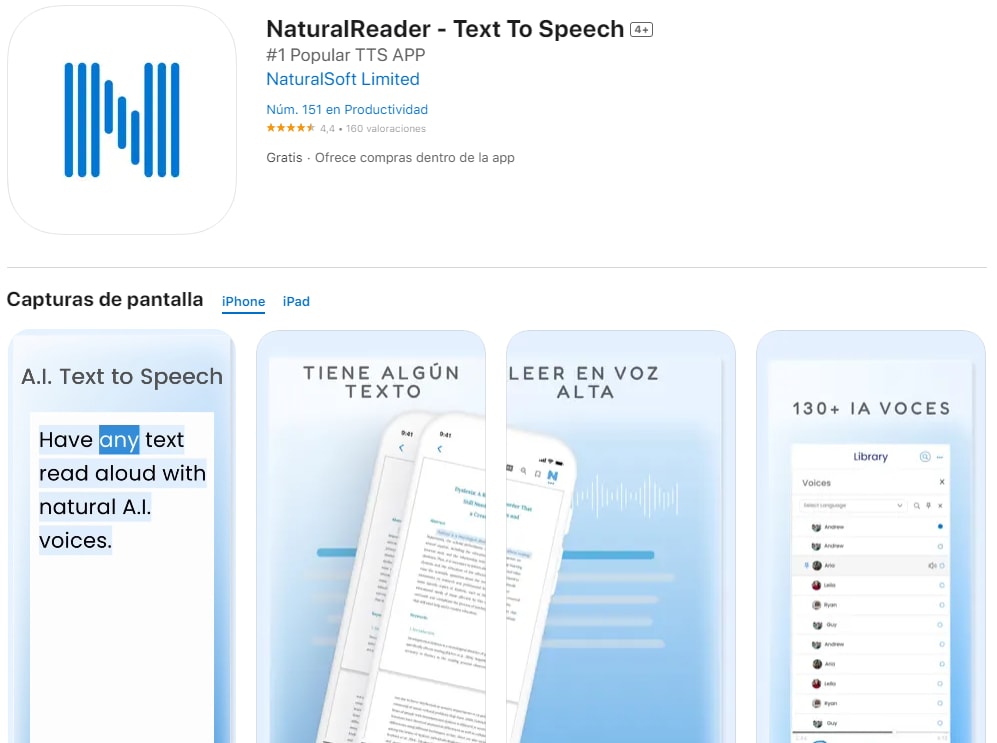 NaturalReader - Texto a voz en iOS