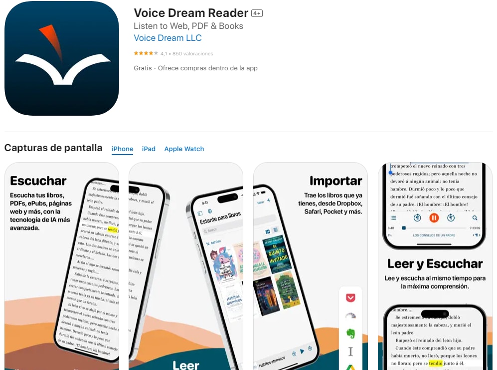 Voice Dream Reader - Escuchar Web, PDF y libros en iOS