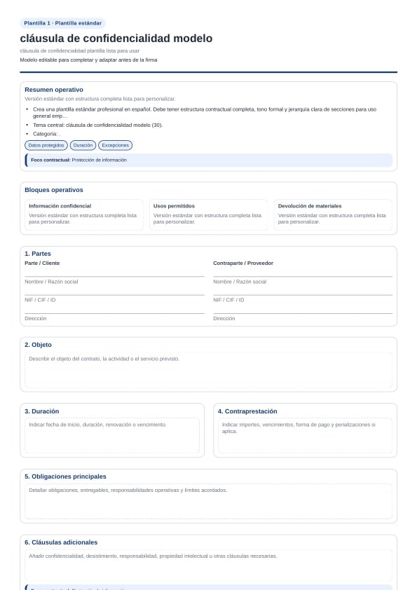 Cláusula de confidencialidad plantilla para descargar
