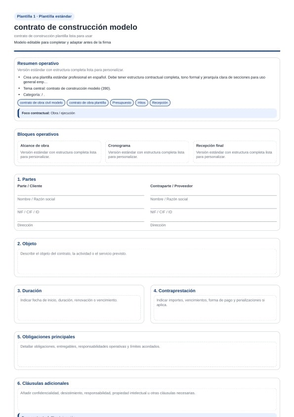 Contrato de construcción plantilla para descargar