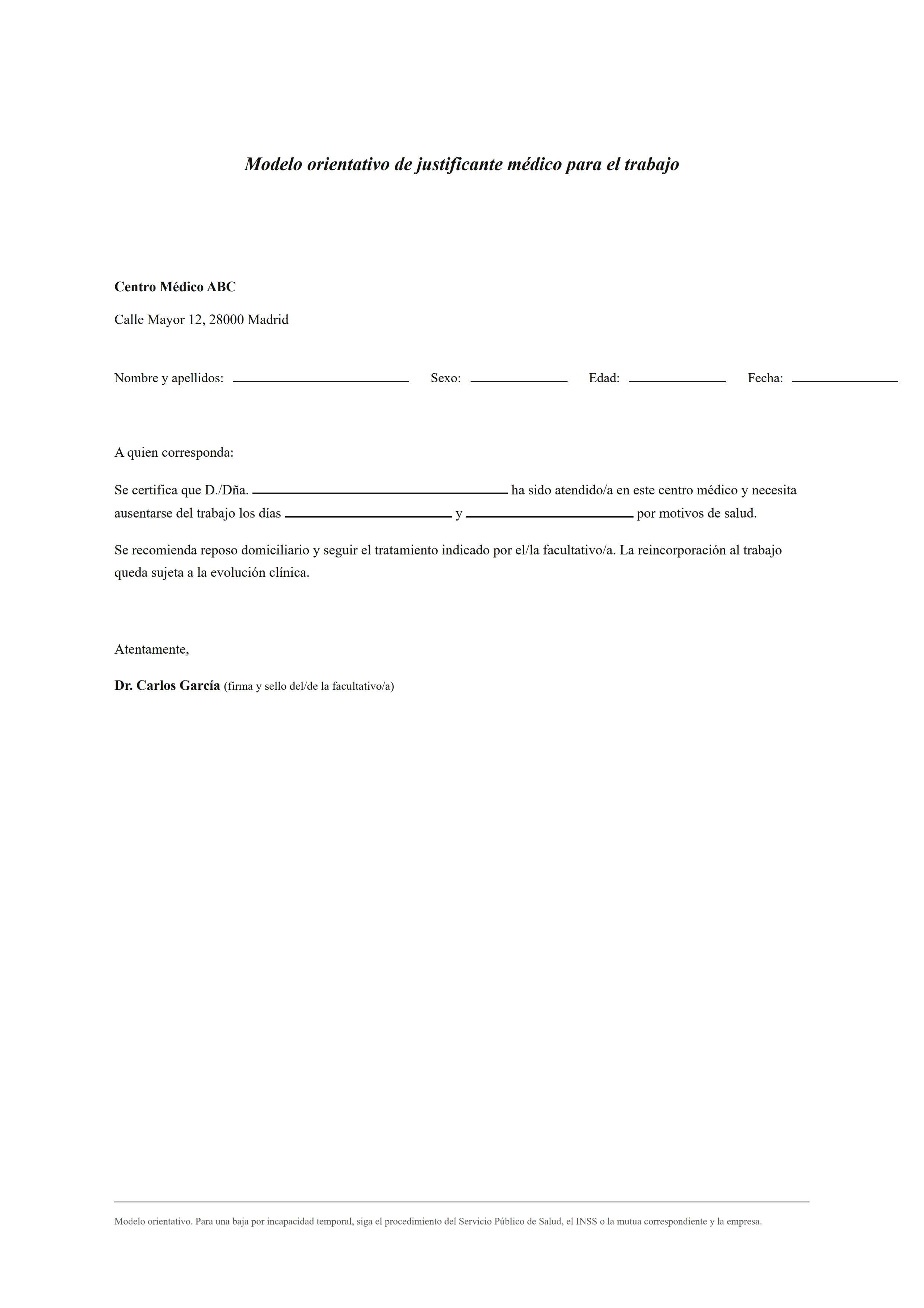 plantilla de nota médica para el trabajo