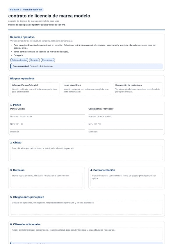 Contrato de licencia de marca plantilla para descargar