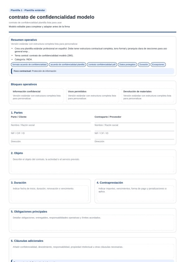 Contrato de confidencialidad plantilla para descargar
