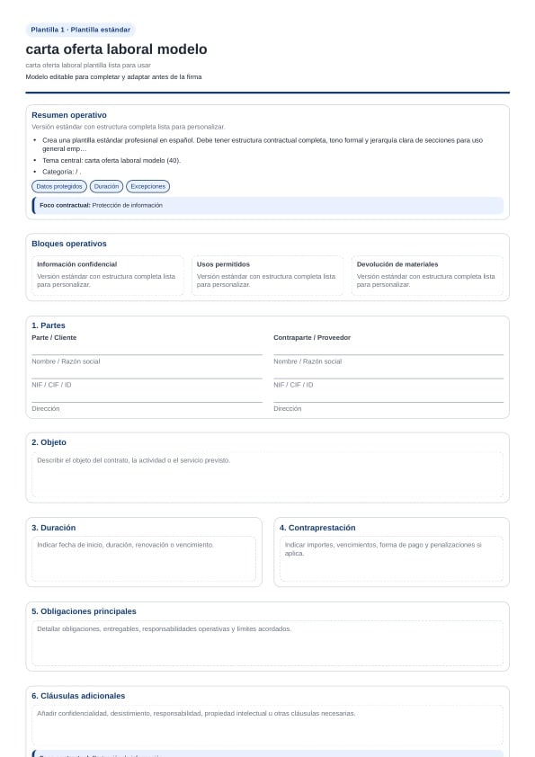 Carta oferta laboral plantilla para descargar