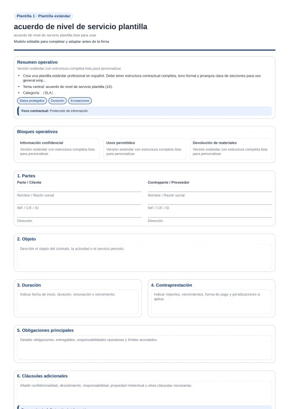 Acuerdo de nivel de servicio plantilla para descargar