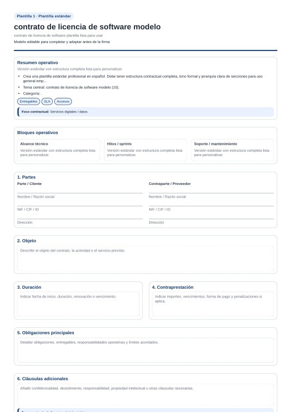 Contrato de licencia de software plantilla para descargar