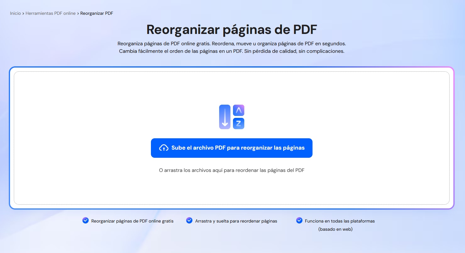 Reorganizar páginas en PDF online