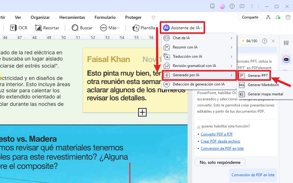 Acceder a la función de generación de PowerPoint AI