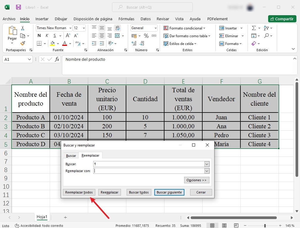 Tabla de Word para Excel sin dividir celdas