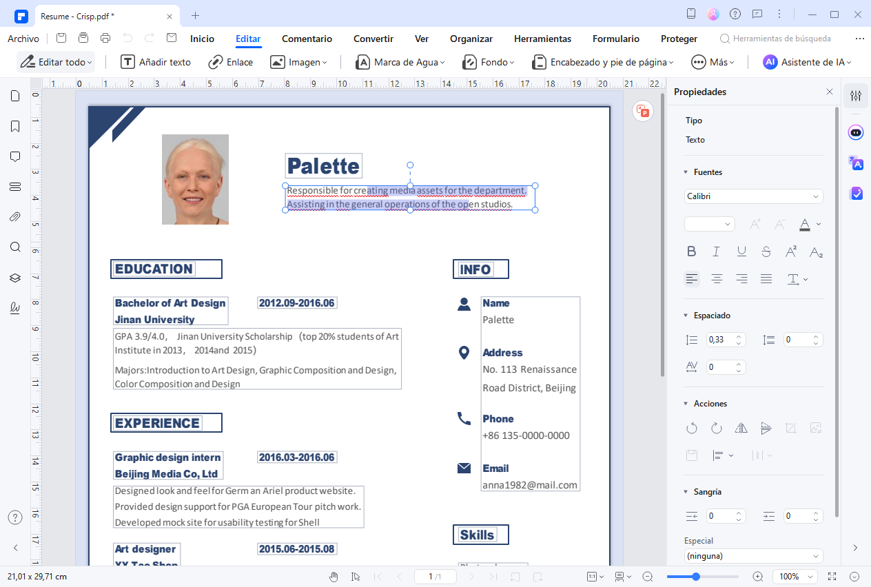 editar plantillas de cv