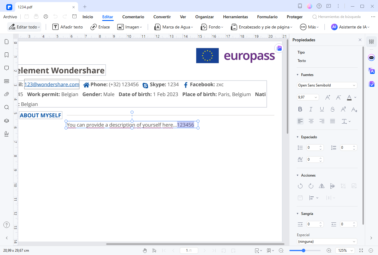 gesitonar europass con pdfelement