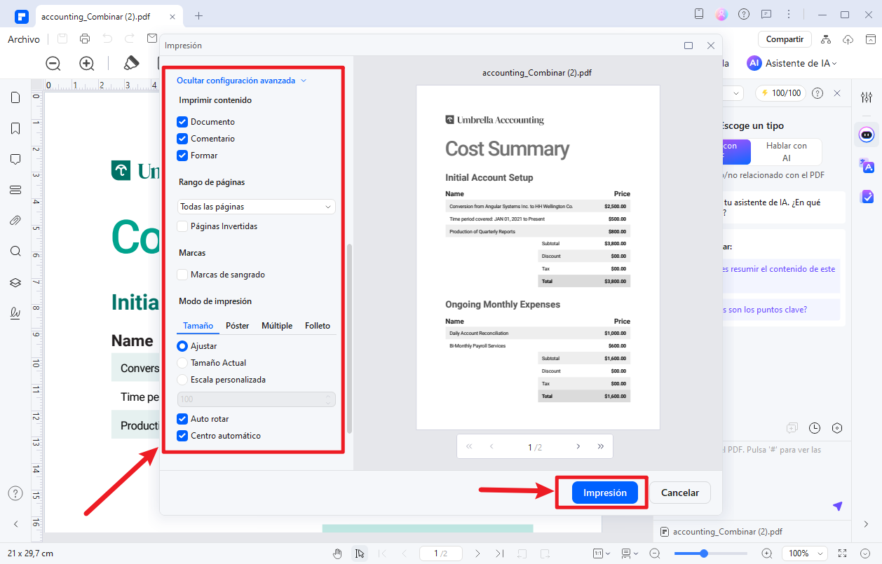 imprimir archivo pdf a doble cara