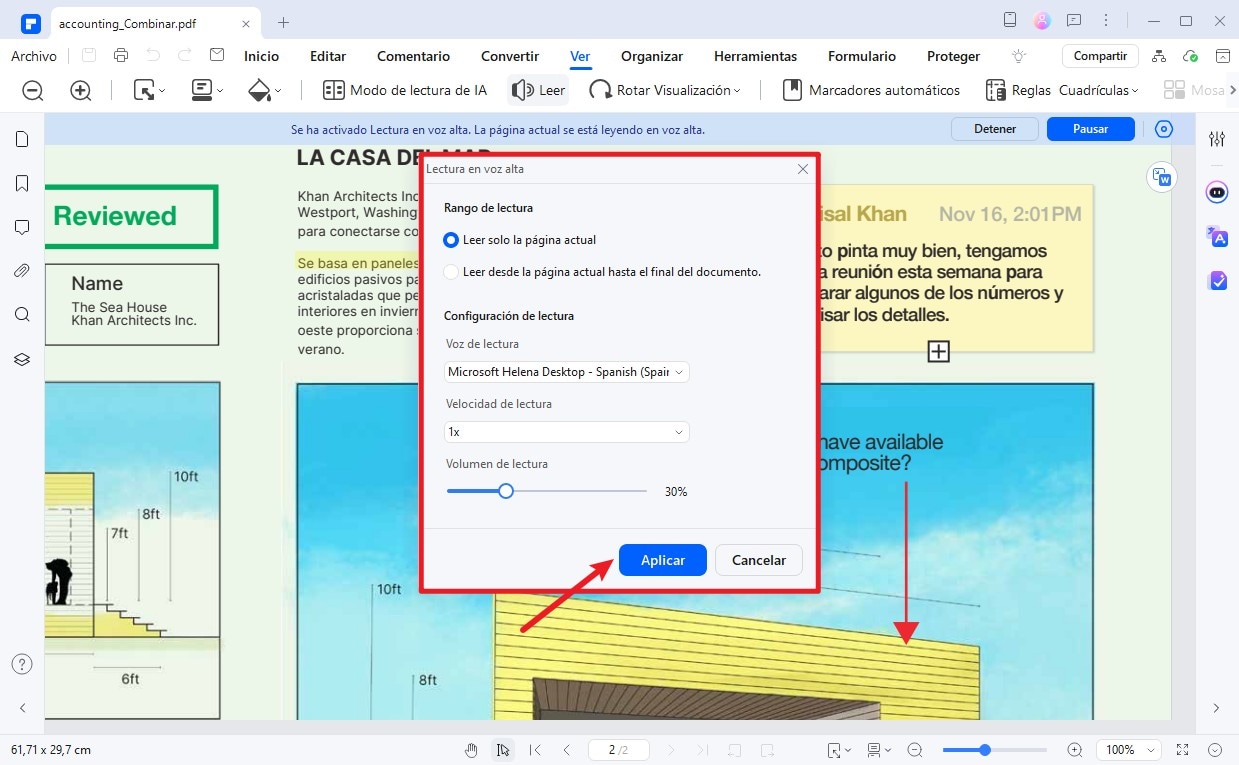 ajustar la configuración de lectura en voz alta