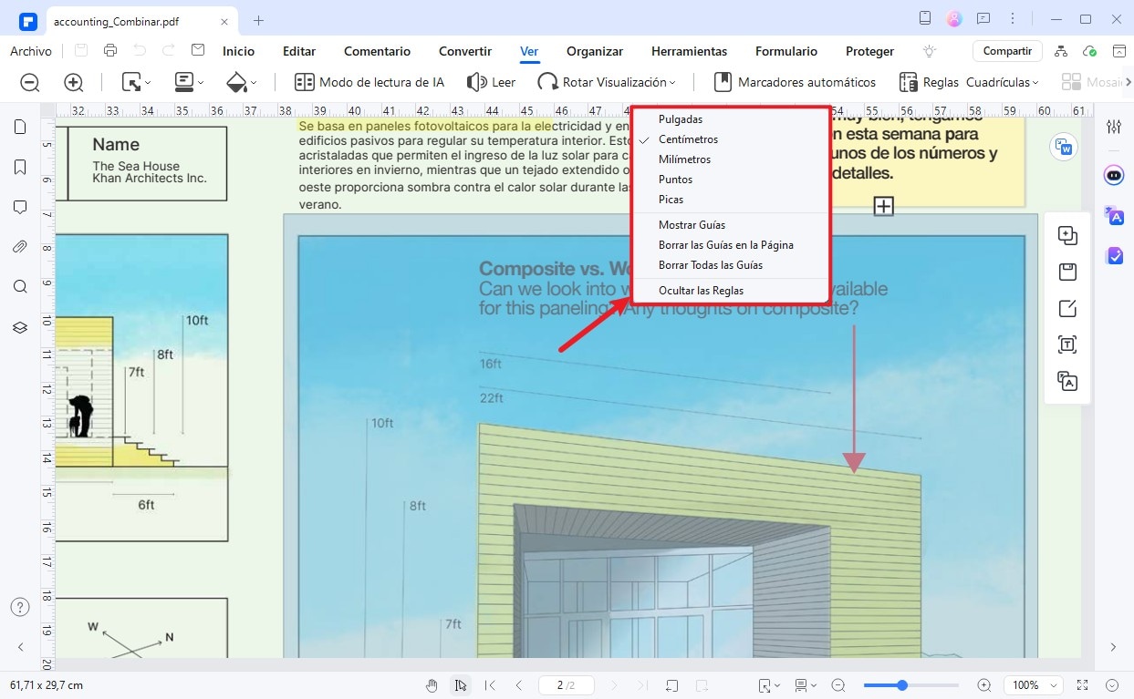 ver pdf con la opción de regla