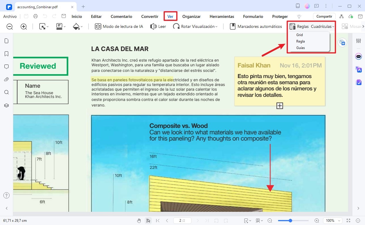 ver pdf con cuadrícula regla guías