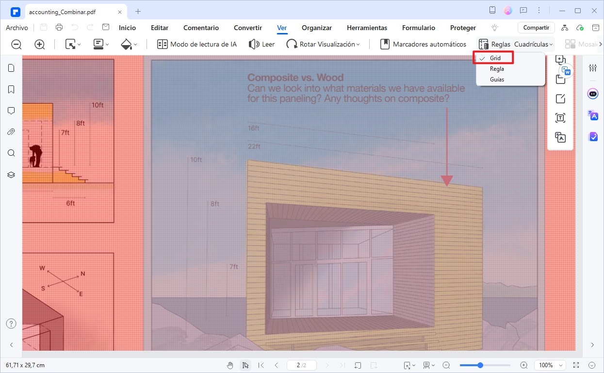 ver pdf con opción de cuadrícula