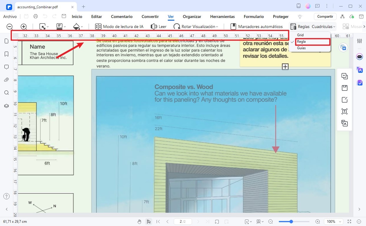 ver pdf con la opción de regla