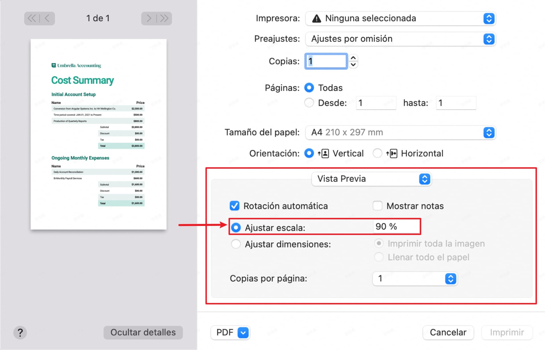 Aplica escala personalizada