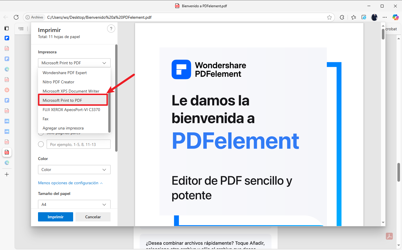 Ajusta el PDF con Microsoft Print to PDF