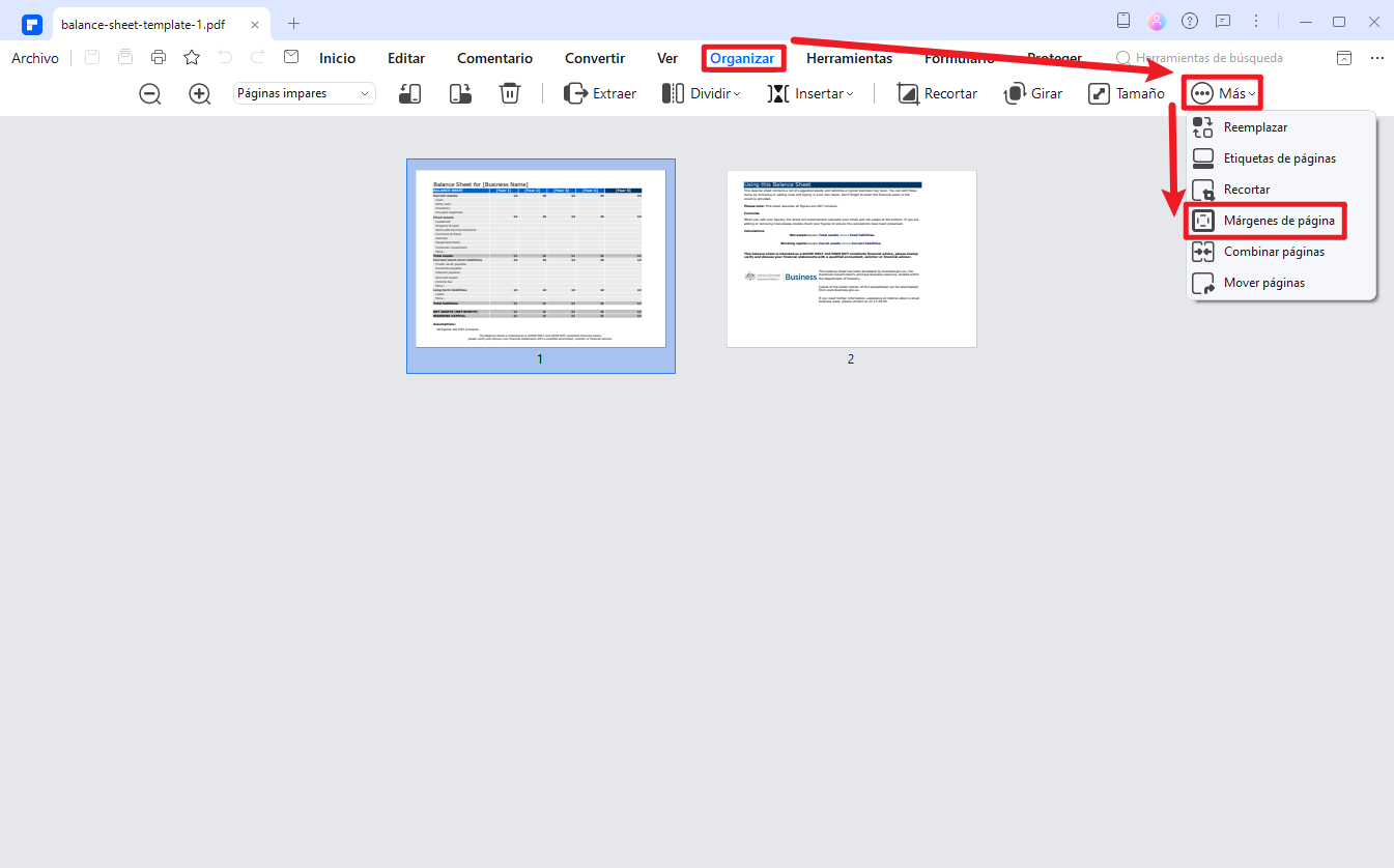 Accede a la herramienta de márgen