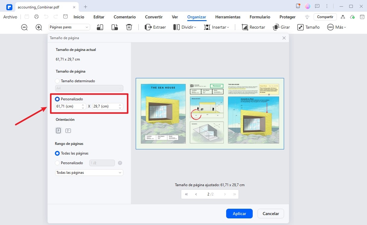 reducir el tamaño de la página con PDFelement