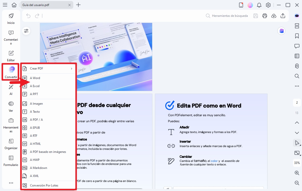 Accede a la función de conversión