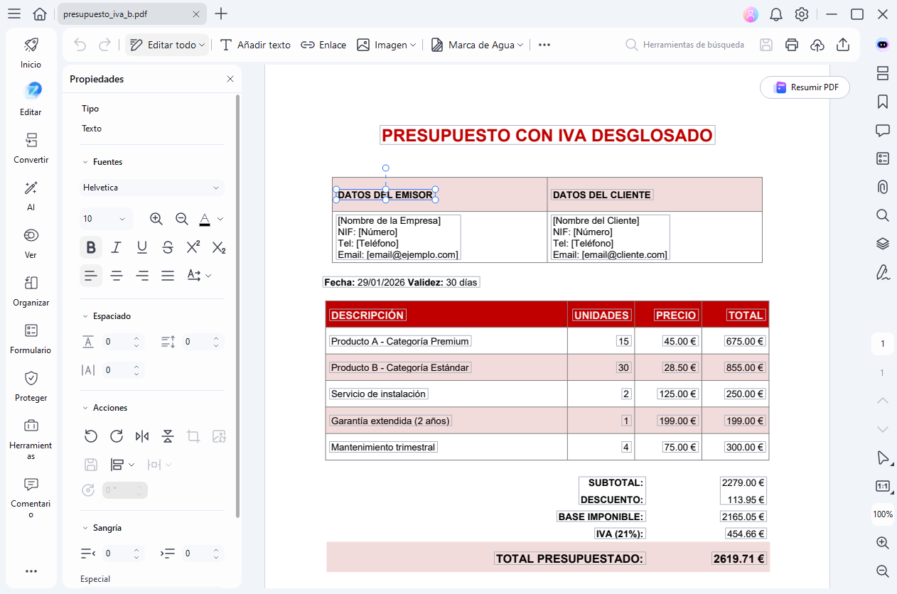 Abre tu plantilla con PDFelement