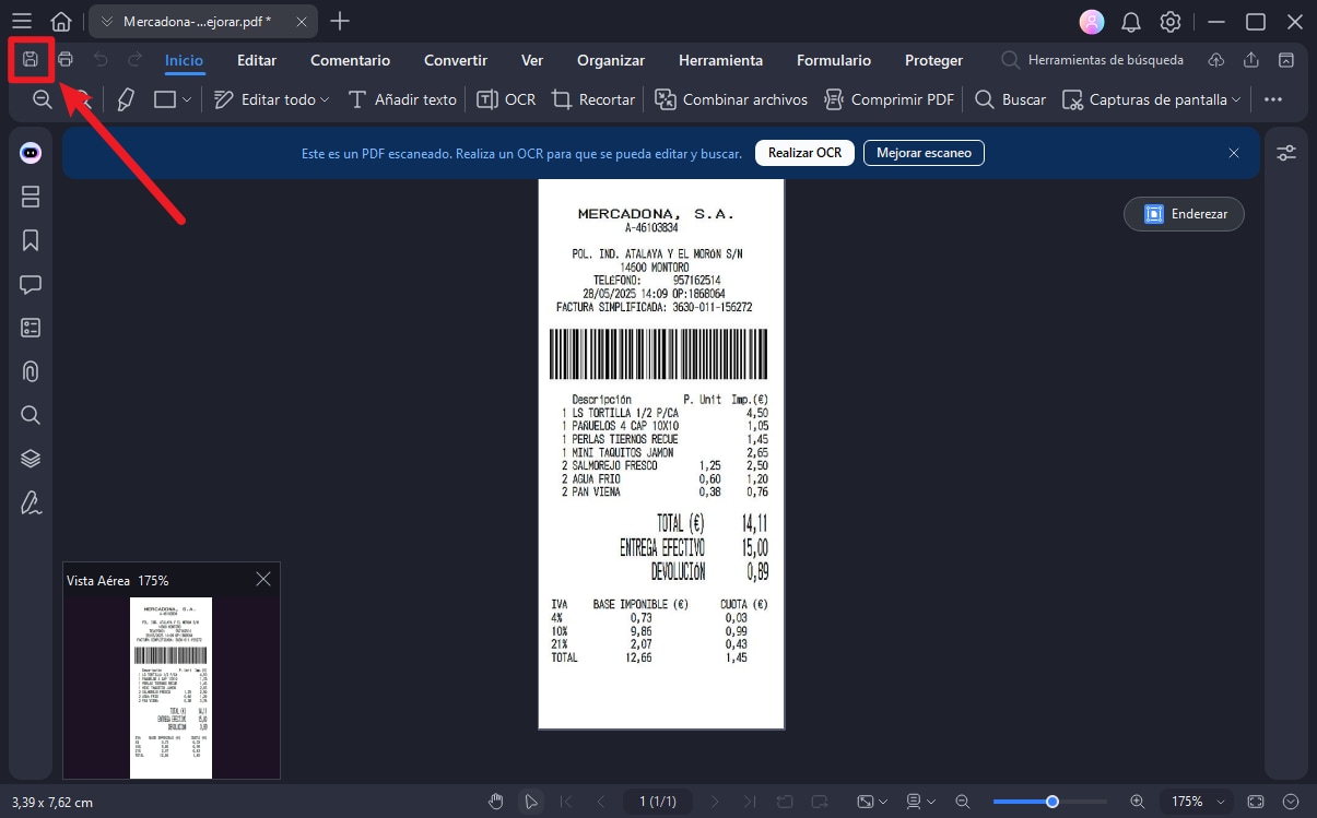 guardar el recibo mejorado en PDFelement