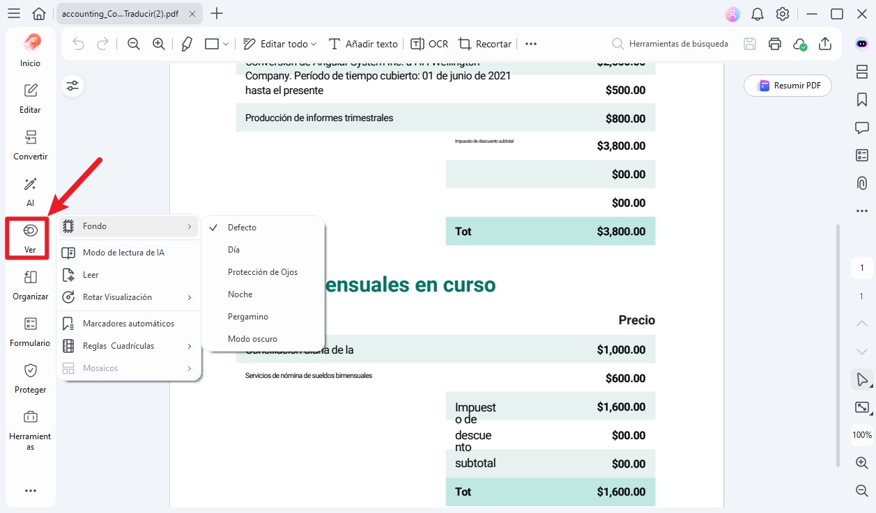 Elegir el modo de lectura de manga en PDFelement