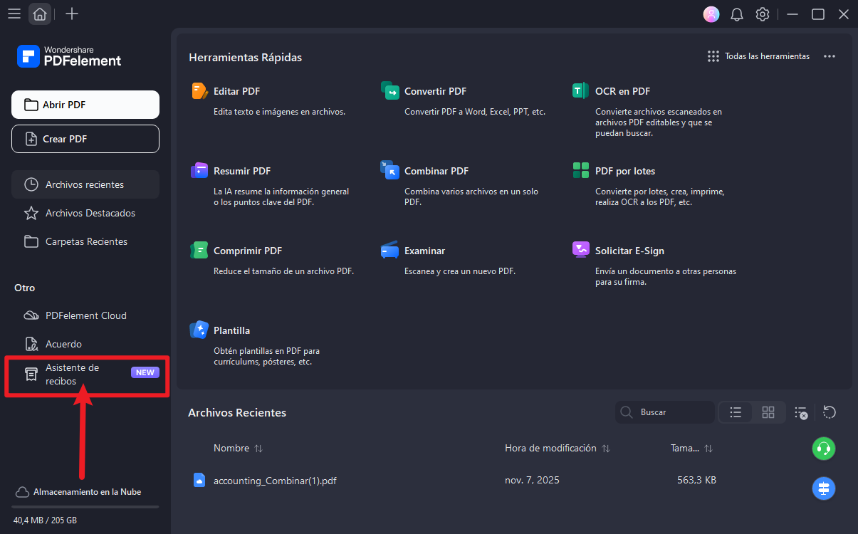 abrir asistente de recibos en PDFelement para extracción de facturas