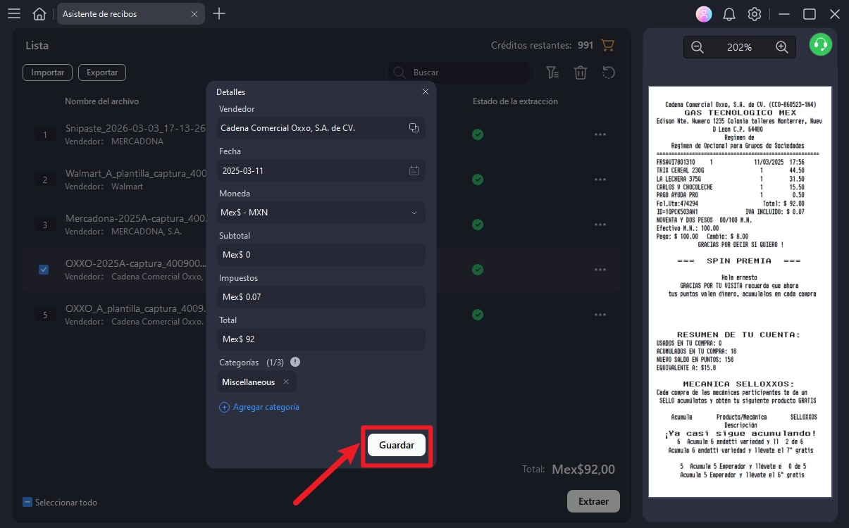 revisar y guardar datos extraídos de la factura en PDFelement