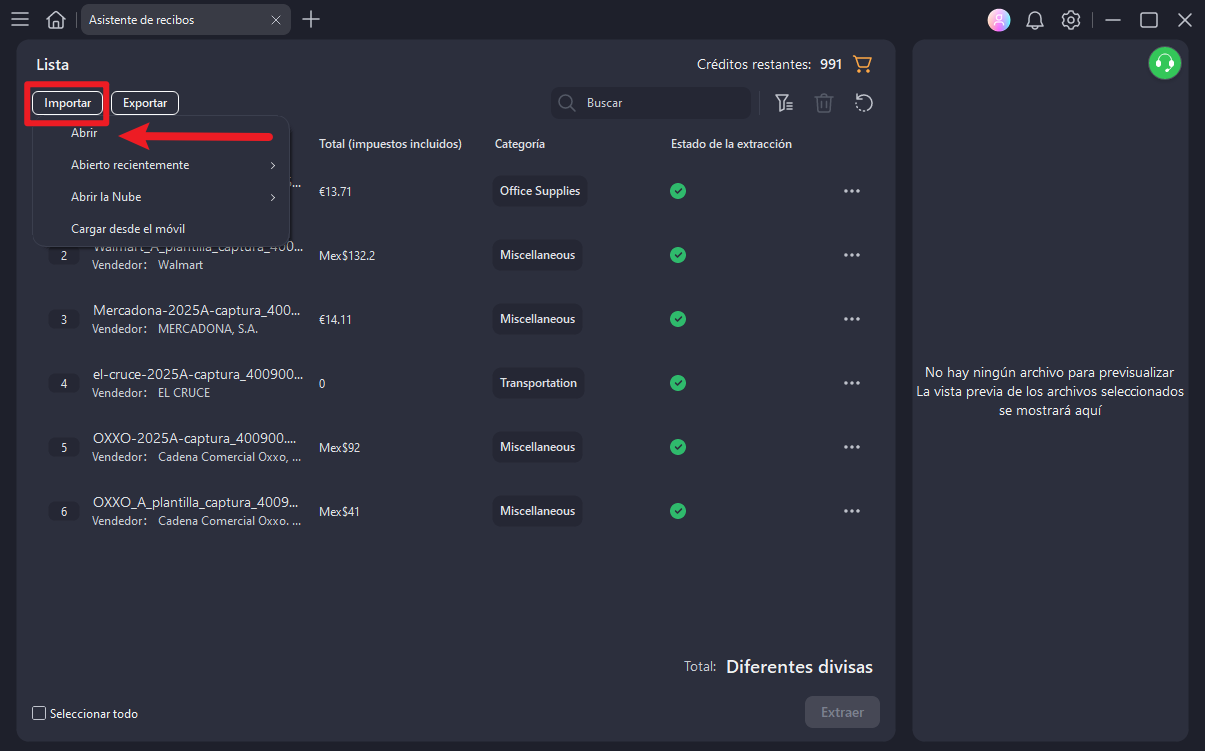 importar facturas al asistente de recibos de PDFelement