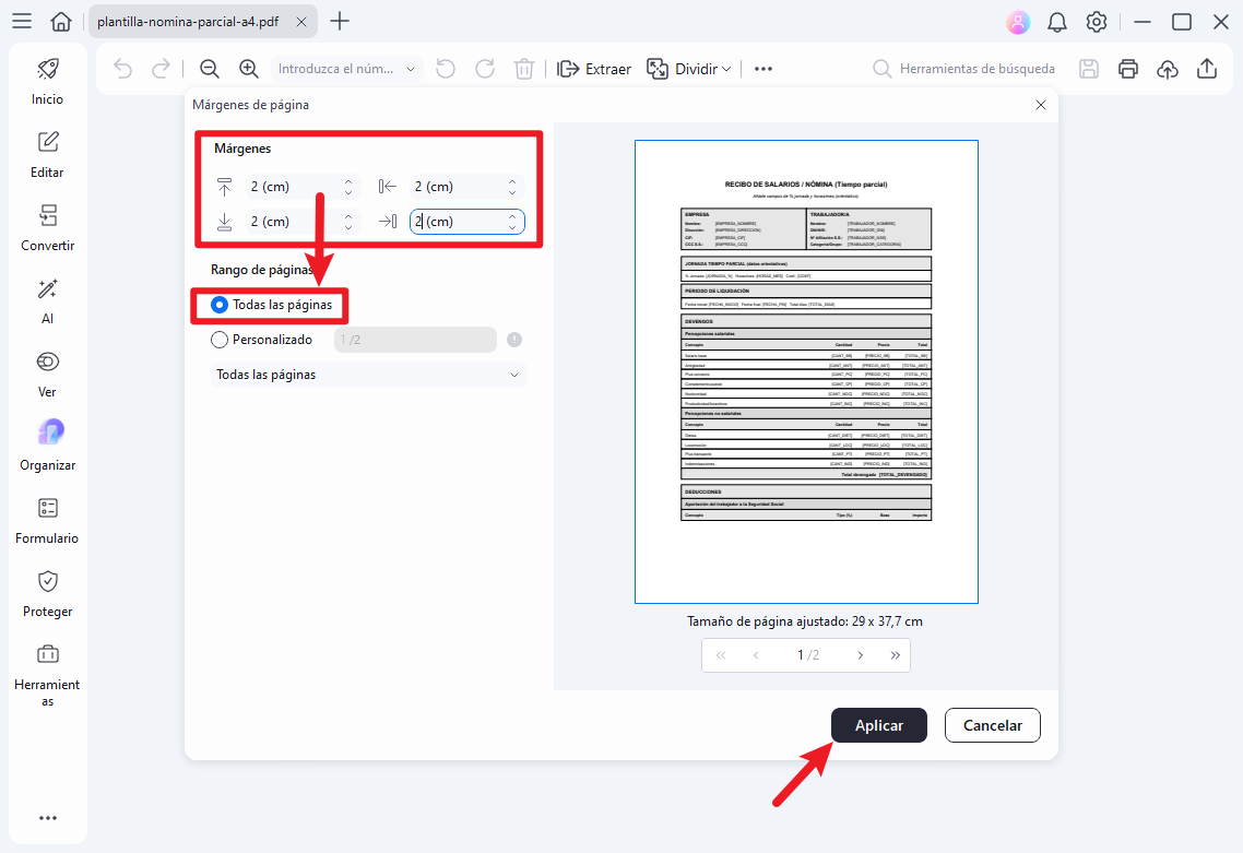 elegir todas las páginas para aplicar los cambios