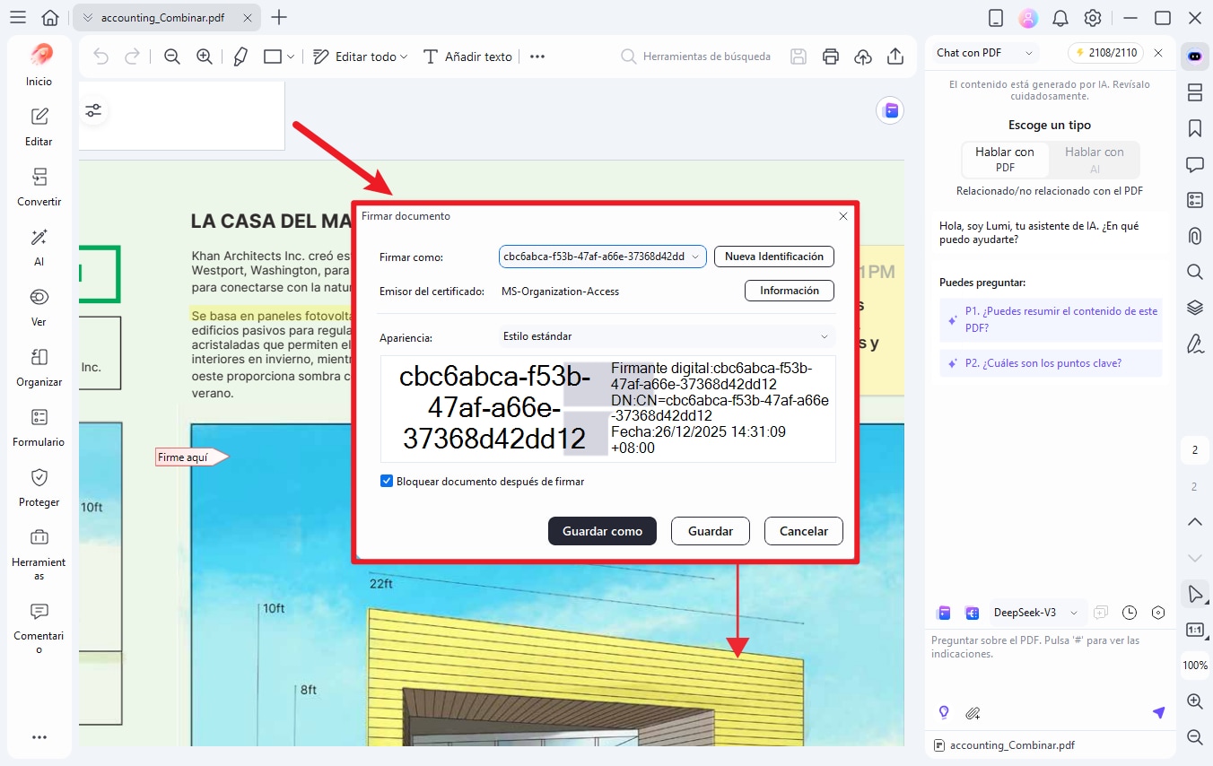 Editar propiedades de la firma digital