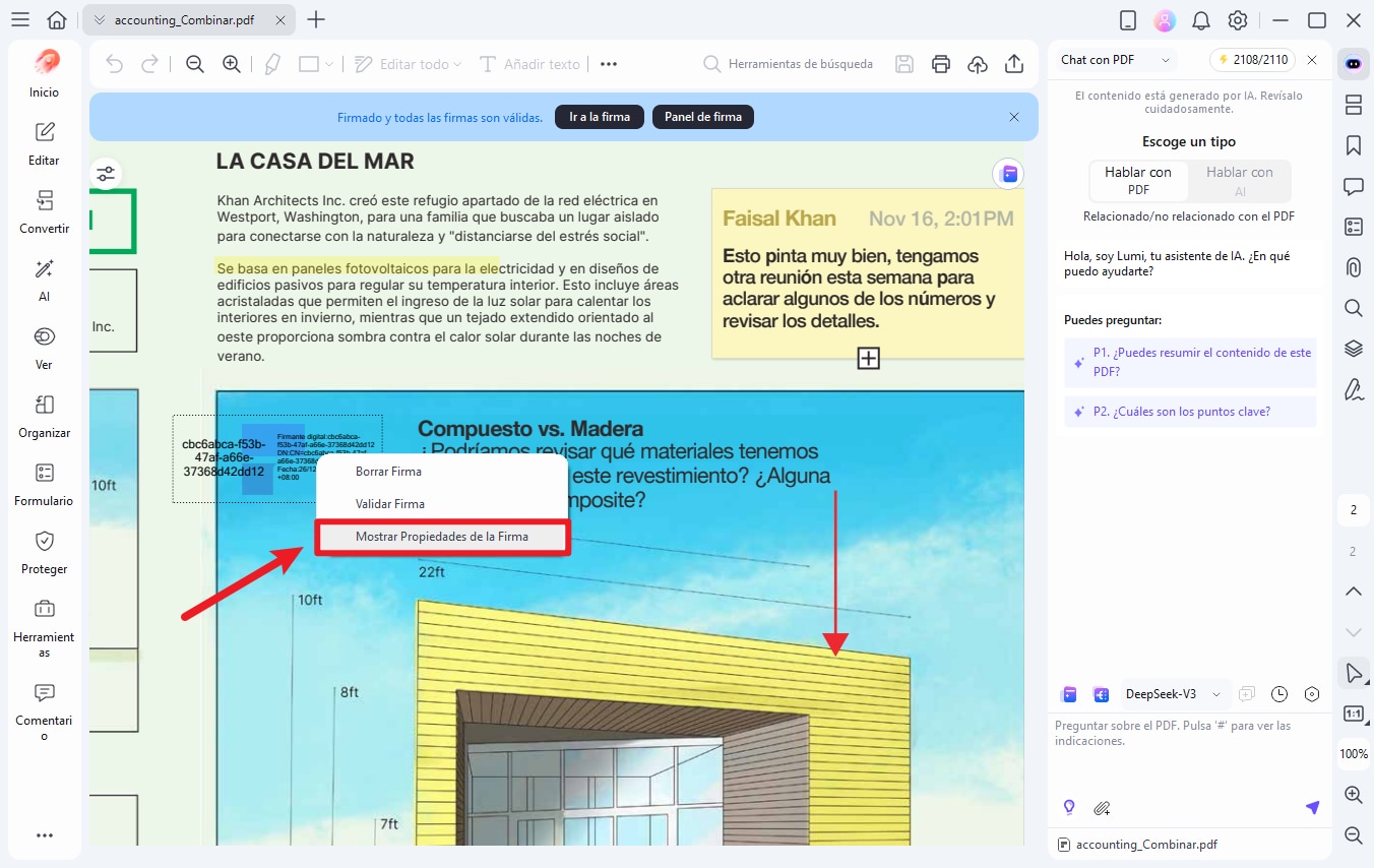 Propiedades de la firma en PDFelement