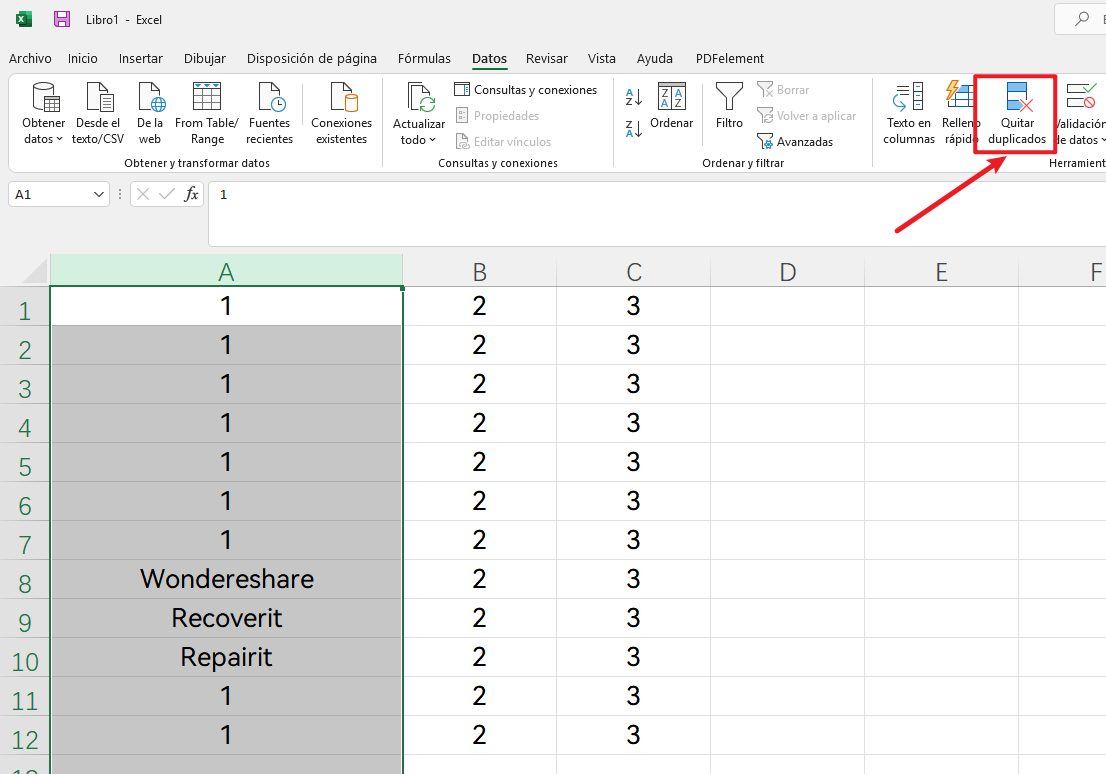 detectar los valores duplicados en Excel paso 5