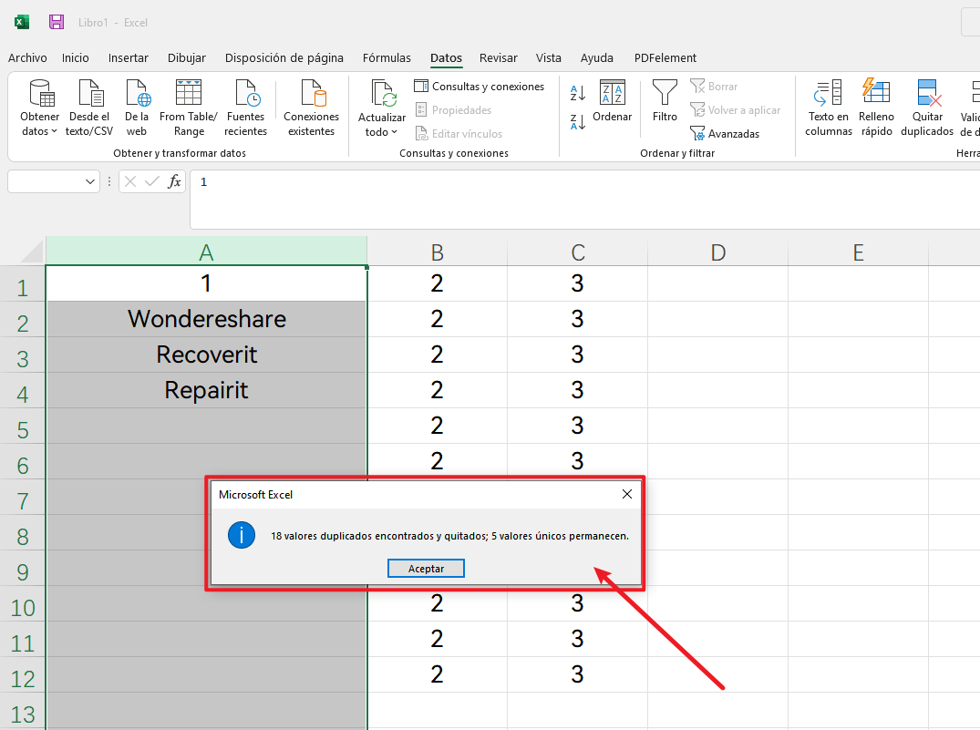 detectar los valores duplicados en Excel paso 6