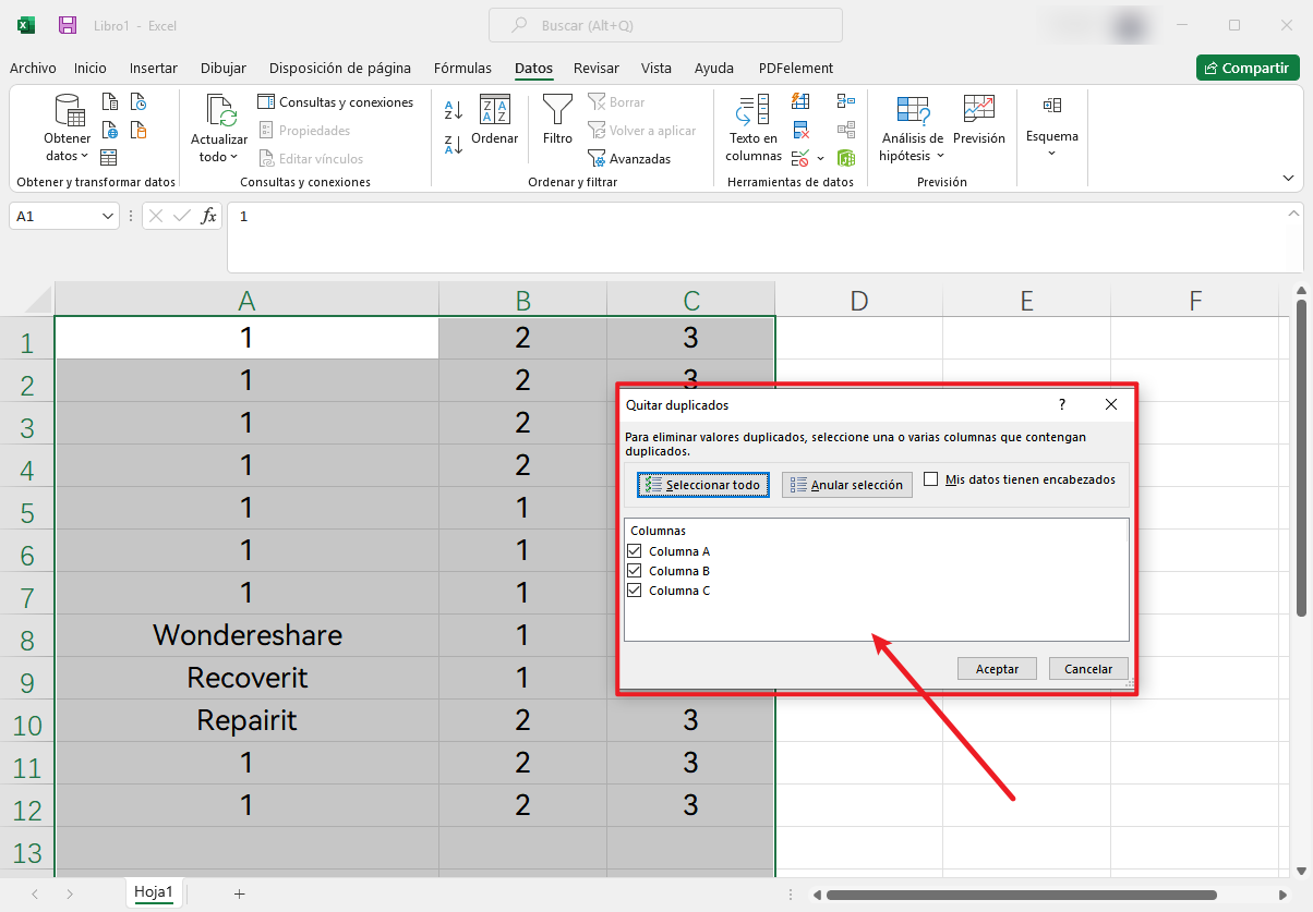 detectar los valores duplicados en Excel paso 7
